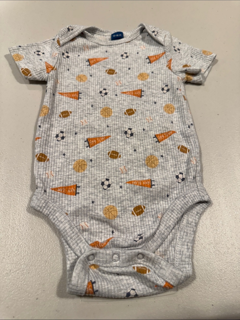 Kids One-Piece Bodysuit in Gray with Sports Print